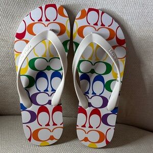 Coach Multicolor Logo Flip Flops Size 8-9